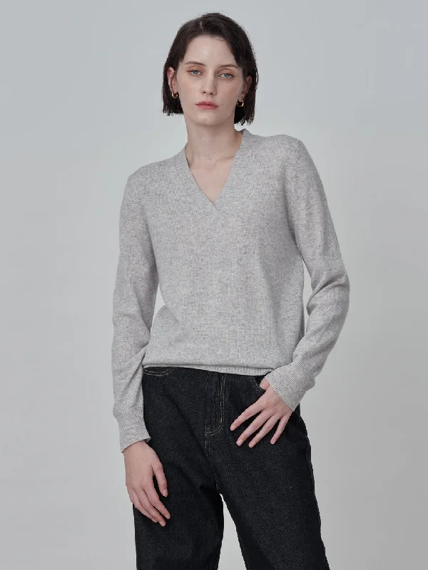 Deep V Neck Sweater_Grey Spandex Rayon Corduroy