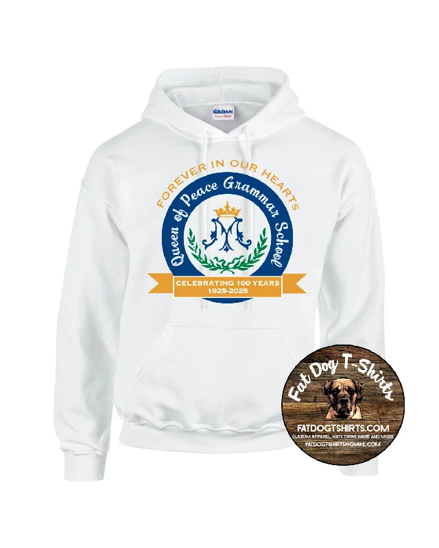 QUEEN OF PEACE 100 YEARS HOODIE-WHITE Hoodie with Batwing Sleeves Loose Dramatic