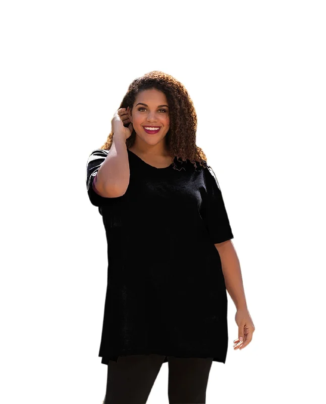 On The Plus Side Plus Size Jersey Short Sleeve V-Neck Tunic Trendy Jersey Shirt