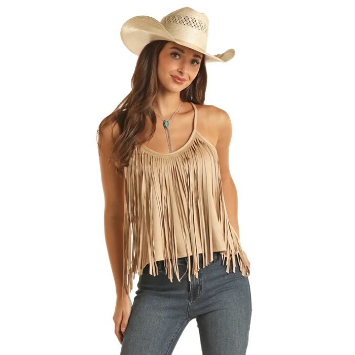 Panhandle Ladies Fringe Suede Tan Tank Top BW20T03281-27 tie dye tank