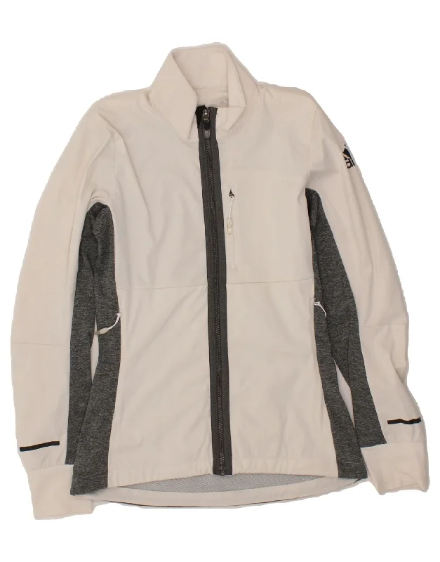 ADIDAS Womens Tracksuit Top Jacket UK 8 Small White Colourblock Polyester Cardigan Sweater Pullover