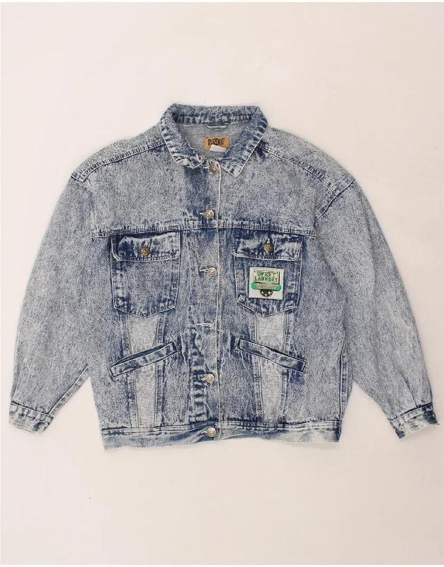 VINTAGE Womens Denim Jacket EU 40 Medium Blue Cotton Cotton Fabric Linen Fabric Terry Fabric