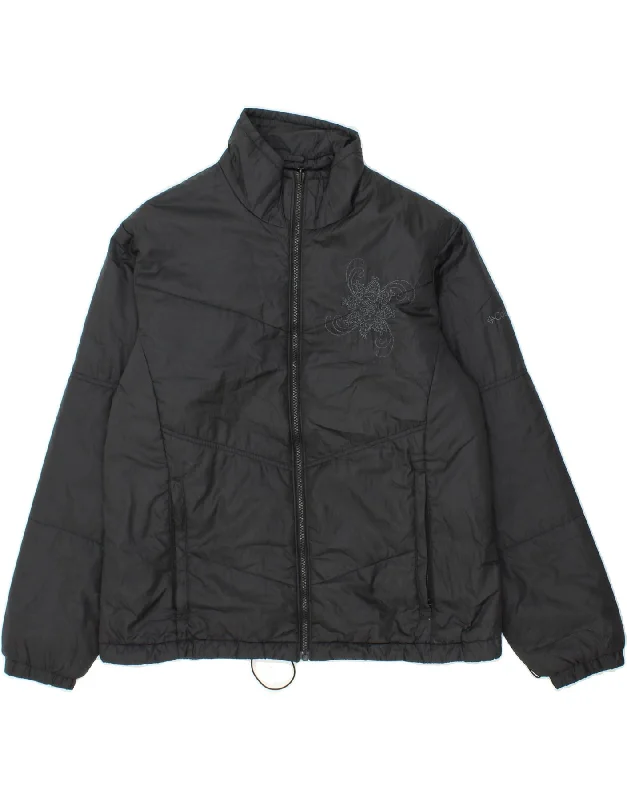 COLUMBIA Womens Padded Jacket UK 18 XL Black Floral Polyester Satin Jacket Silk Jacket Chiffon Jacket
