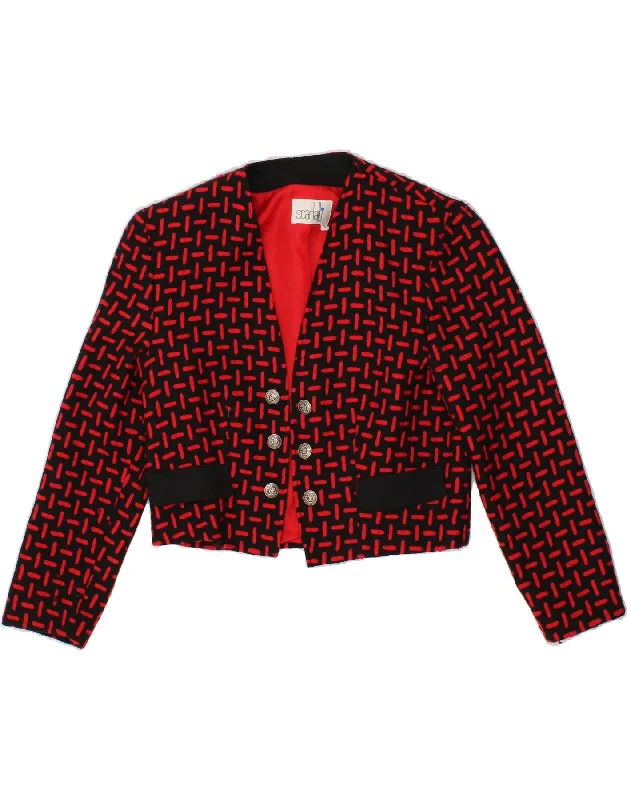 VINTAGE Womens Abstract Pattern 3/4 Sleeve Blazer Jacket EU 38 Medium Red Tailored Jacket Straight Jacket A-Line Jacket