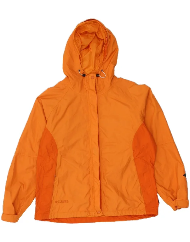 COLUMBIA Womens Hooded Rain Jacket UK 18 XL Orange Polyester Tiered Jacket Buttoned Jacket Zippered Jacket