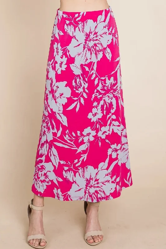 Floral Printed Maxi Skirt With Elastic Waistband lace skirt romantic