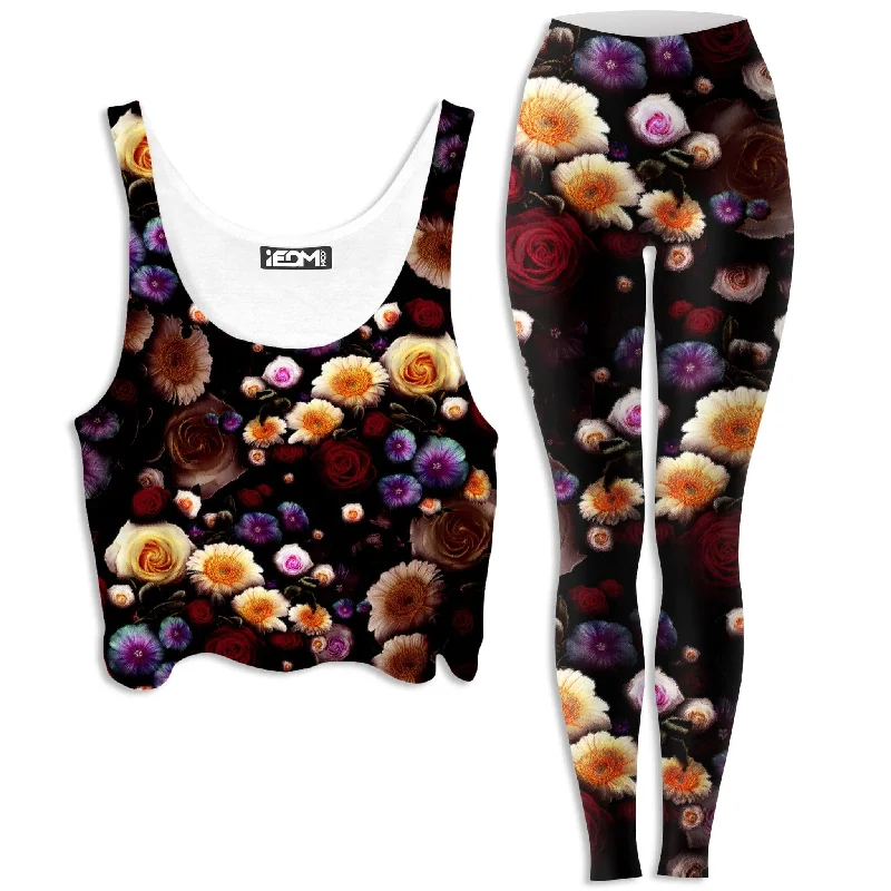 Daylight Bloom Crop Top and Leggings Combo Zippered Front Buttoned Front Snap Front