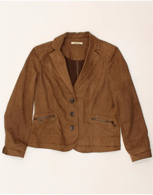 STEILMANN  Womens 3 Button Blazer Jacket UK 14 Medium Brown Polyester Fleece Jacket Down Jacket Parka