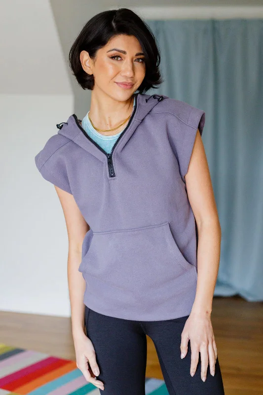 Hazel Blues® | Up And Ready Cap Sleeve Workout Hoodie Hoodie with Hem Raw Edge Edgy Unfinished