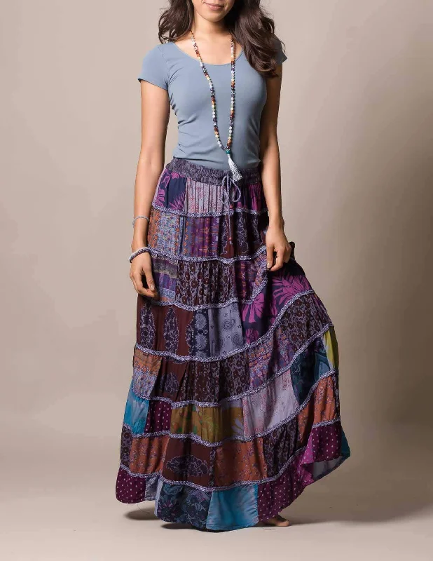 Indian Patchwork Skirt - Lilac - As-Is-Clearance a-line skirt cut