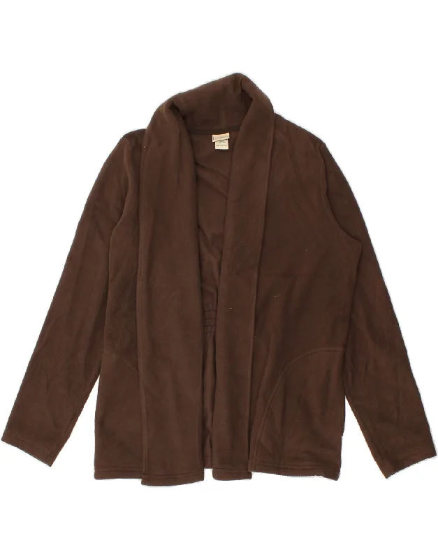L.L.BEAN Womens Open Fleece Jacket UK 14 Medium Brown Polyester Wool Jacket Cashmere Jacket Tweed Jacket