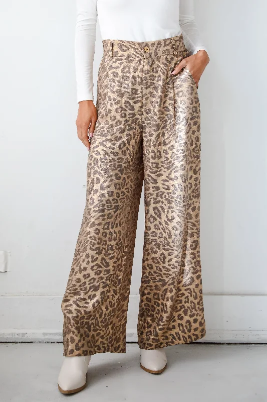 Wildly Poised Leopard Metallic Trouser Pants Trousers chic fashionable