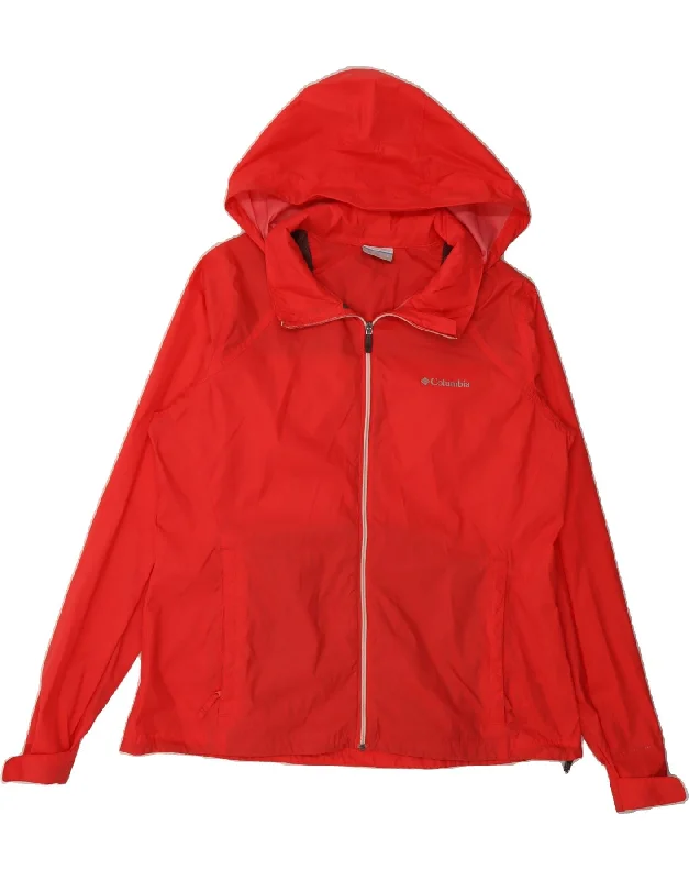 COLUMBIA Womens Hooded Rain Jacket UK 16 Large Red Polyester Cardigan Sweater Pullover