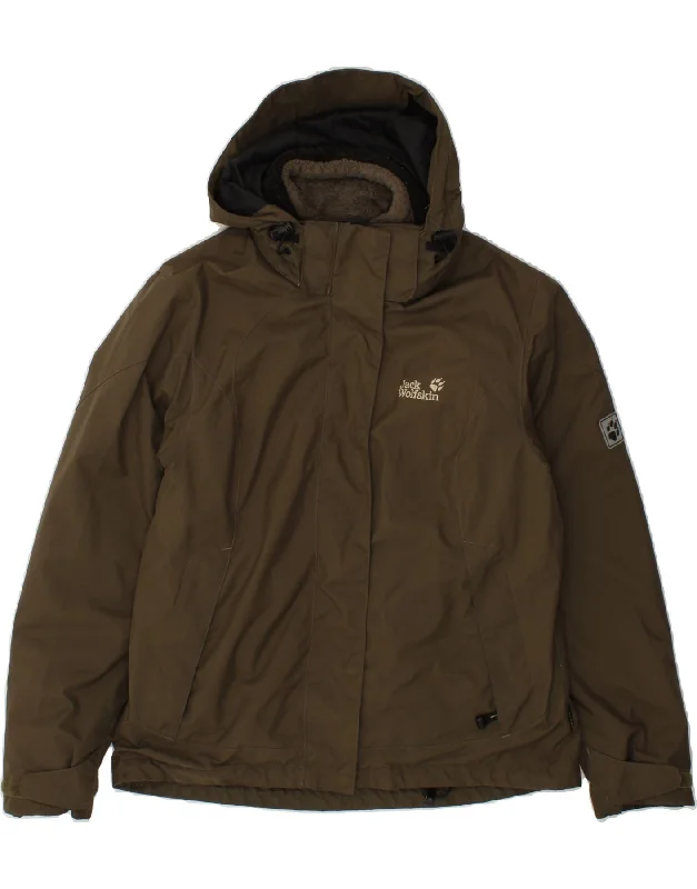 JACK WOLFSKIN Womens Hooded Windbreaker Jacket UK 12 Medium Green Anorak Shell Jacket Lightweight Jacket