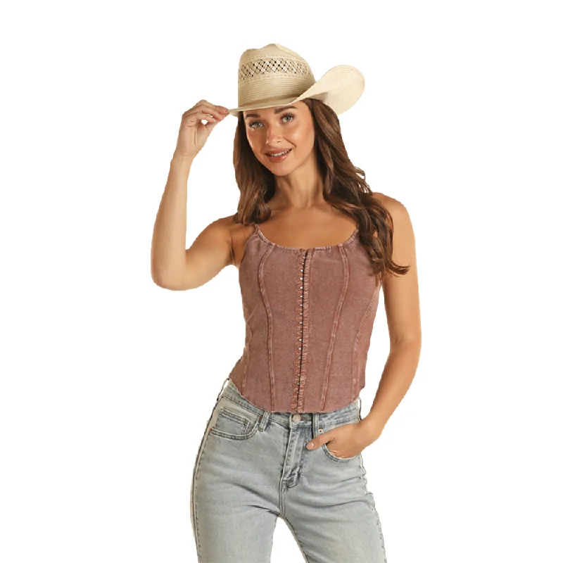 Rock & Roll Denim Ladies Mineral Wash Brown Rib Tank Top BW20T03249-24 comfortable tank top Rock & Roll Denim Ladies Mineral Wash Brown Rib Tank Top BW20T03249-24 comfortable tank top