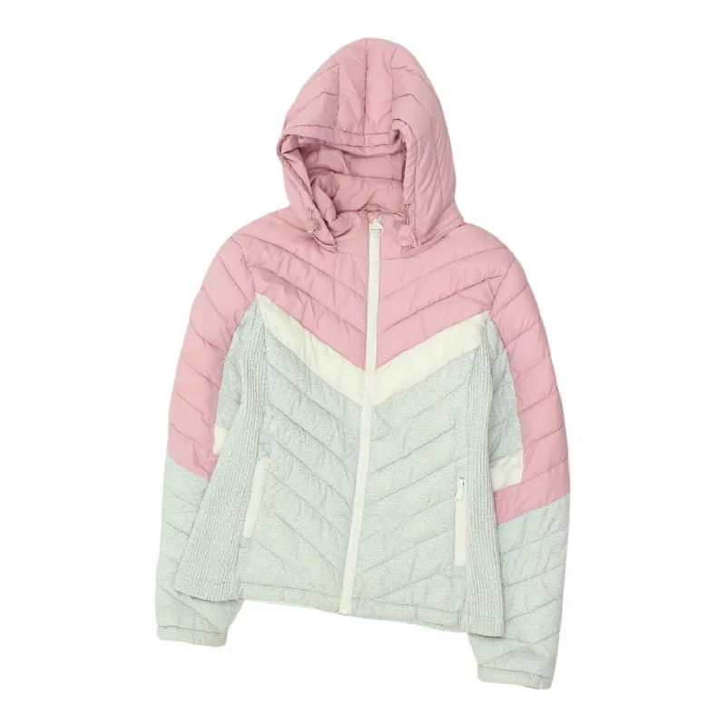 Diesel Womens Pink Grey Hooded Puffer Coat | Casual Designer Padded Jacket Striped Jacket Polka Dot Jacket Floral Jacket