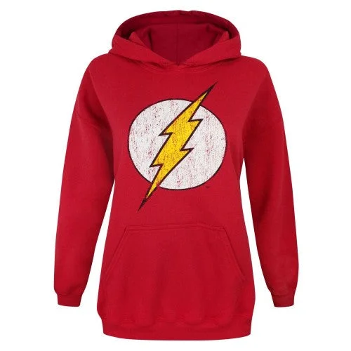 Flash Womens/Ladies Distressed Logo Hoodie Hoodie with Thumb Holes Functional Cozy
