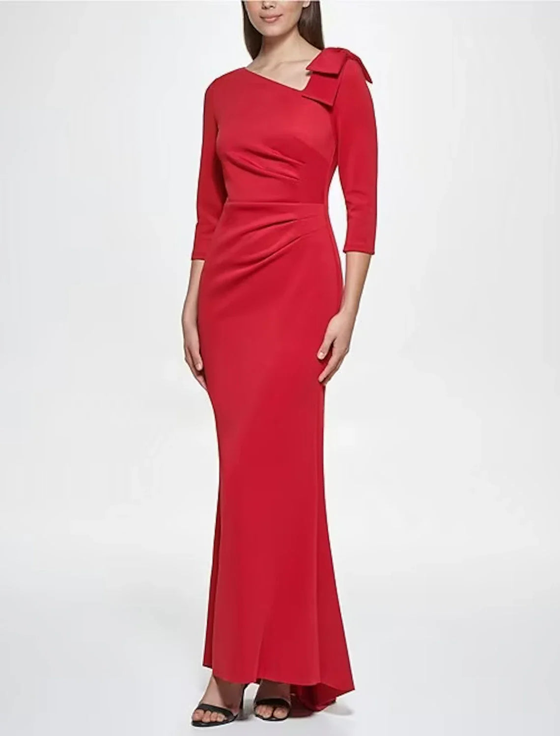 Mermaid / Trumpet Evening Gown Elegant Dress Formal Tea Length 3/4 Length Sleeve V Neck Stretch Fabric with Shouder Flower Tunics Spring floral Mermaid / Trumpet Evening Gown Elegant Dress Formal Tea Length 3/4 Length Sleeve V Neck Stretch Fabric with Shouder Flower Tunics Spring floral