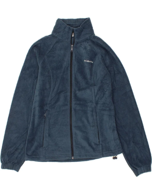 COLUMBIA Womens Fleece Jacket UK 16 Medium Navy Blue Polyester Front Pockets Side Pockets Patch Pockets