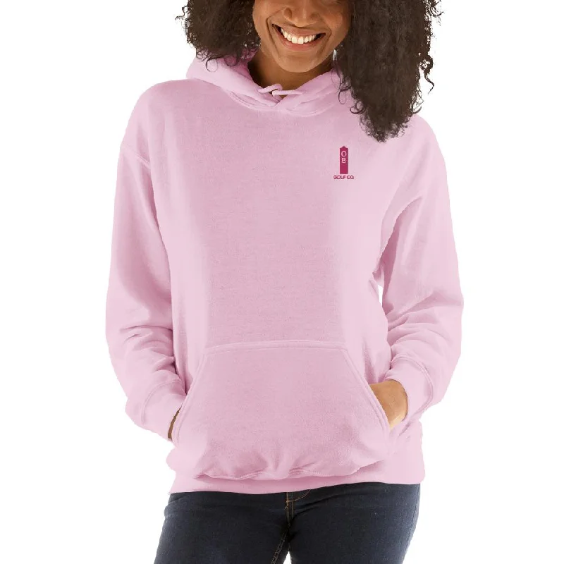 Pink OB Stake Embroidered Hoodie Hoodie with Front Slit Layering Stylish