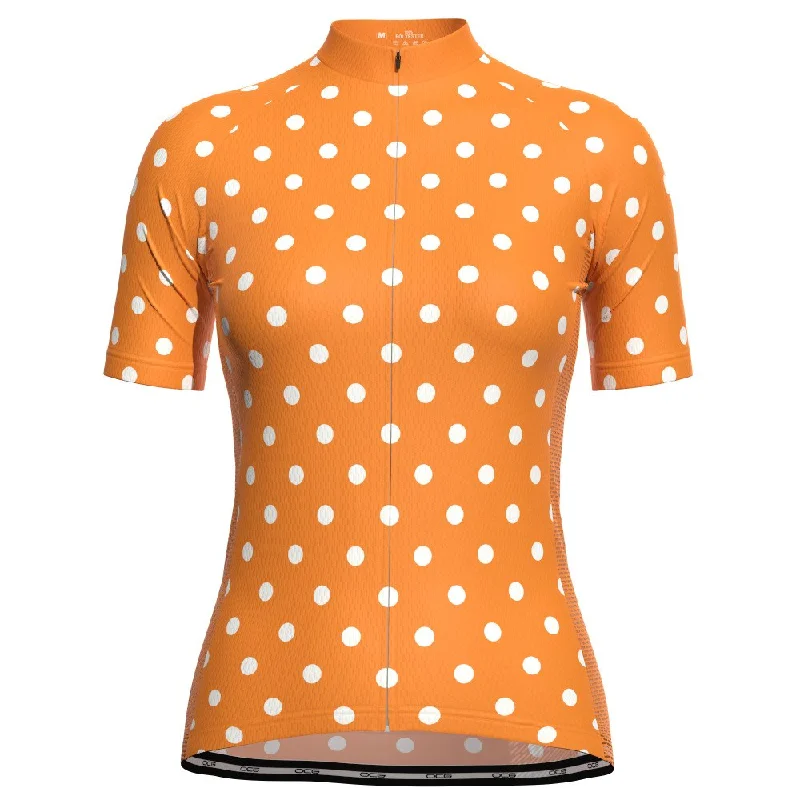 Women's High Viz Orange Polka Dot Short Sleeve Cycling Jersey Gold Jersey Tee