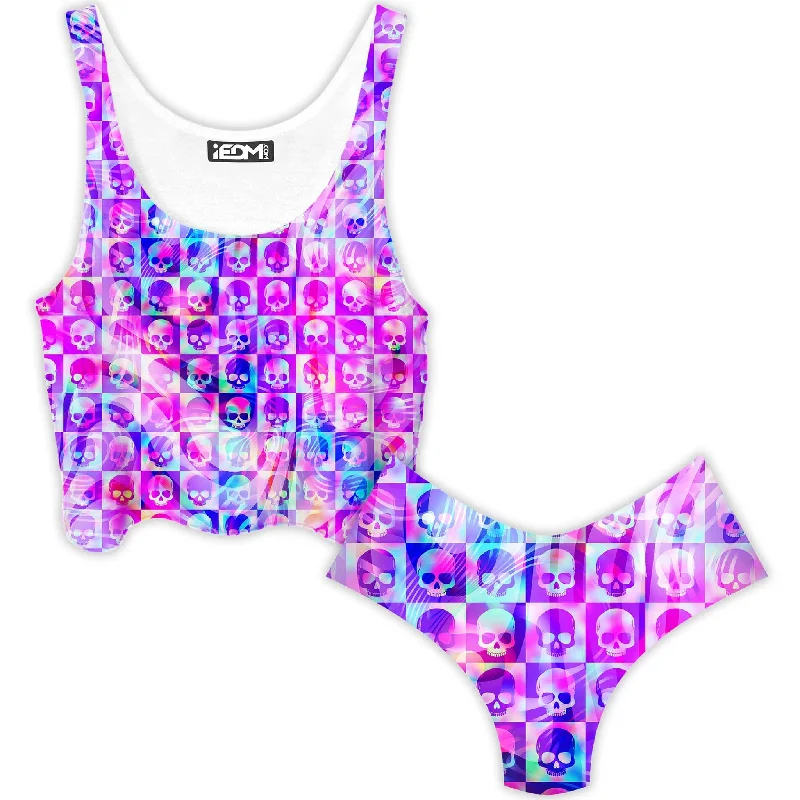 Skull Fam Pink Crop Top and Booty Shorts Combo Cashmere Blend Cotton Blend Poly Blend