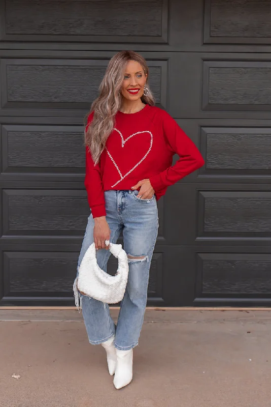 Radiant Love Red Rhinestone Heart Sweater - Sparkle in Style Bright Pastel Dark