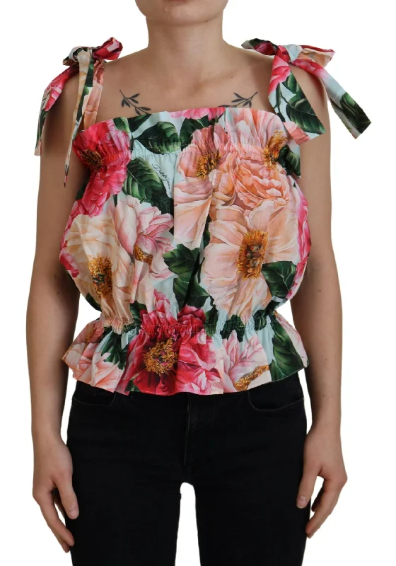 Dolce & Gabbana Elegant Floral Print Sleeveless Tank Women's Top soft pink tank