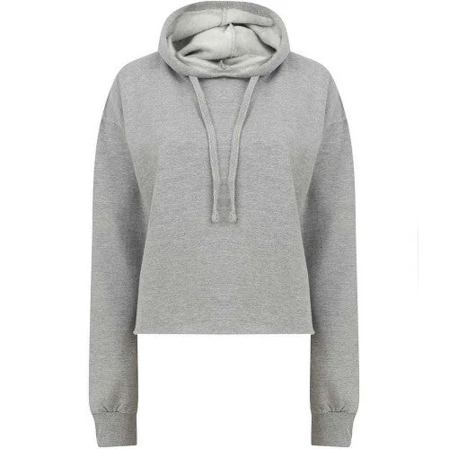 SF Womens/Ladies Slounge Plain Heather Crop Hoodie Hoodie Sweatshirt Pullover
