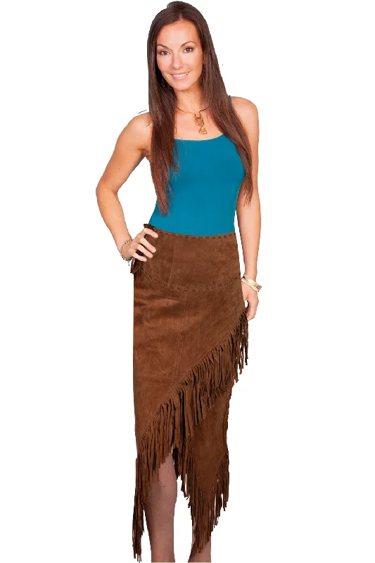 Scully Womens Cinnamon Suede Long Skirt XS zip skirt side