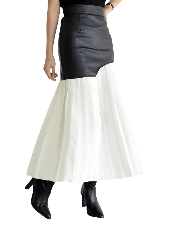 Women's Leather High Waist Patchwork Skirt high waist skirt