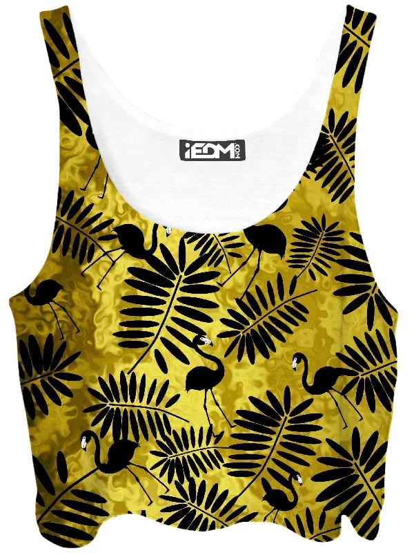 Tropical Black Flamingos Crop Top Modern Contemporary Chic
