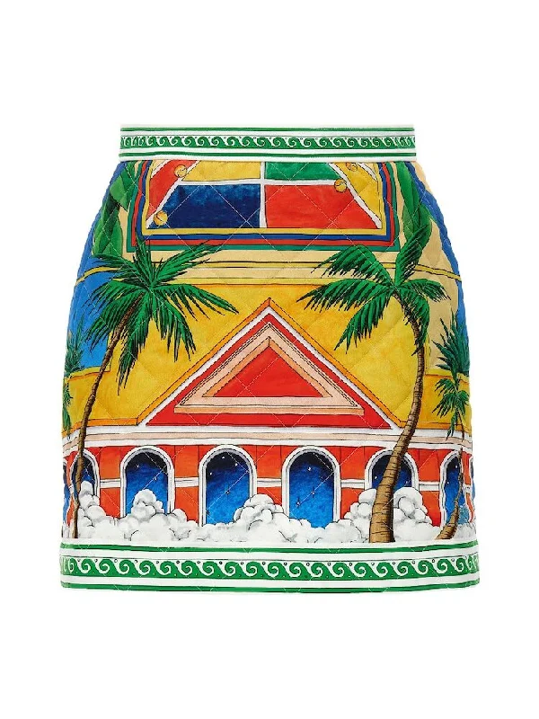 Casablanca Women Triomphe D'Orange Quilted Skirt velvet skirt glossy