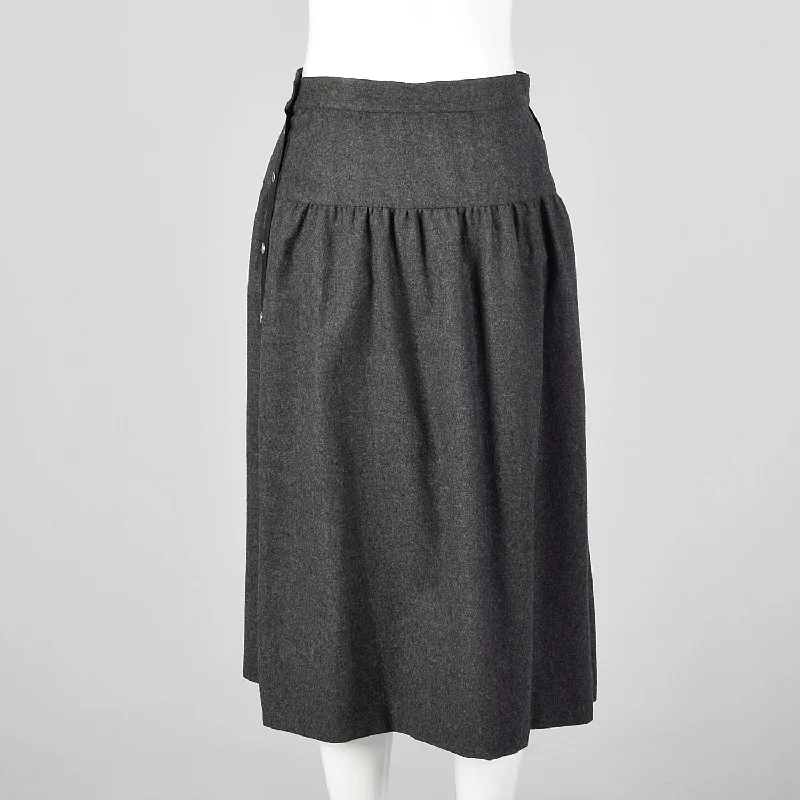 Saks Fifth Avenue Grey Wool Skirt With Snap Sides silk skirt lustrous