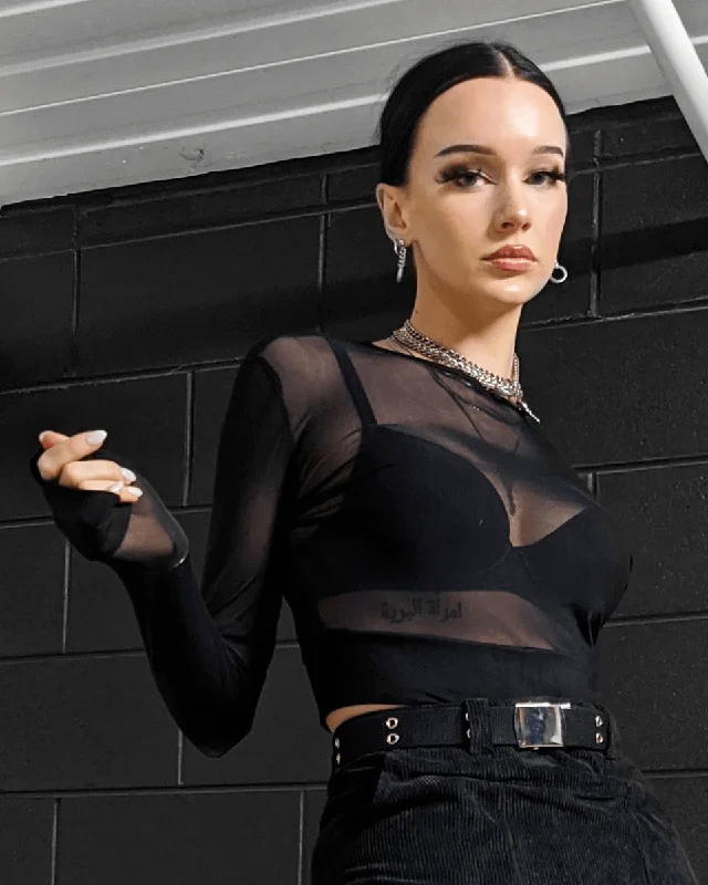 Sheer Savage Crop Top Solid Print Embellished