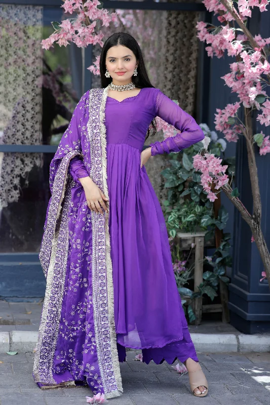 Women's Purple Tabby Silk Designer Kurta With Trouser & Dupatta - Jyoti Fashion Trousers Recommended Stylist