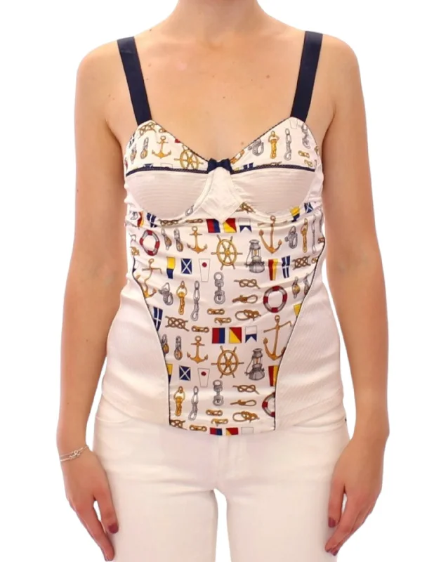 Dolce & Gabbana White Sailor Motif Stretch Tank Women's Top coral tank top