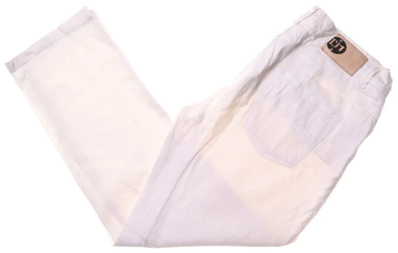 TRUSSARDI Womens Capri Trousers W29 L25 White Cotton Slim Trousers Bridal Satin