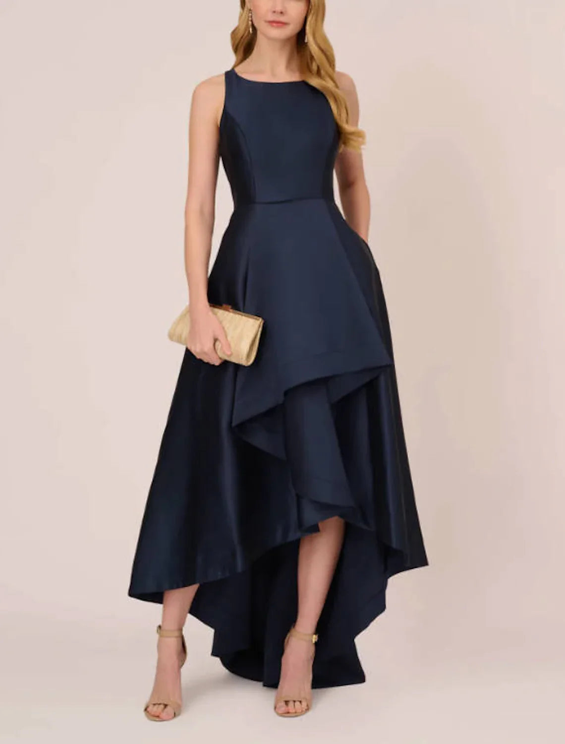 A-Line Evening Gown High Low Dress Wedding Wedding Guest Asymmetrical Sleeveless Boat Neck Taffeta with Pleats Pocket Tunics Versatile functional A-Line Evening Gown High Low Dress Wedding Wedding Guest Asymmetrical Sleeveless Boat Neck Taffeta with Pleats Pocket Tunics Versatile functional