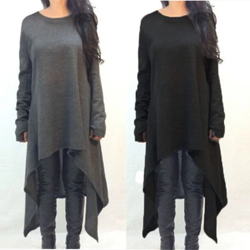 Fashion Autumn Winter Long Maxi Knitted Dress Women O-neck Long Sleeve Loose Casual Irregular Sweater Dresses Vestidos Plus Size Fleece Sweater Nylon Polyester