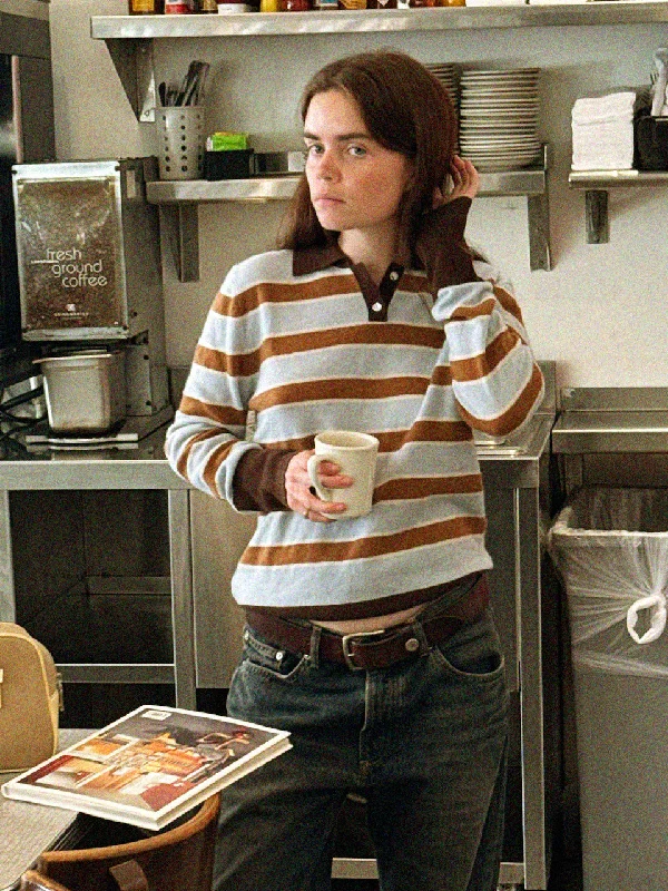 Classic Polo Striped Sweater_Baby Blue / Mocha Iron Safe Non-Iron Wrinkle Free