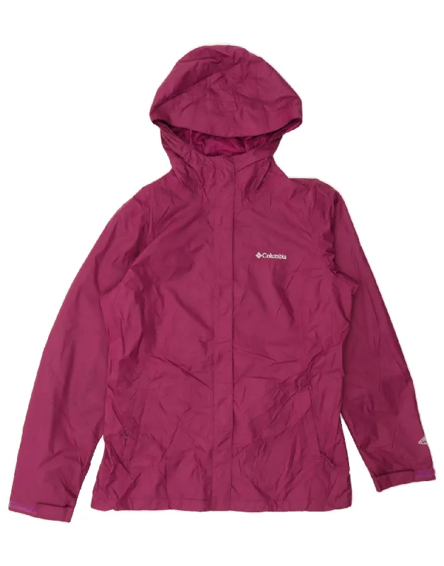 COLUMBIA Womens Hooded Rain Jacket UK 14 Medium Purple Nylon Trench Coat Raincoat Waterproof Jacket