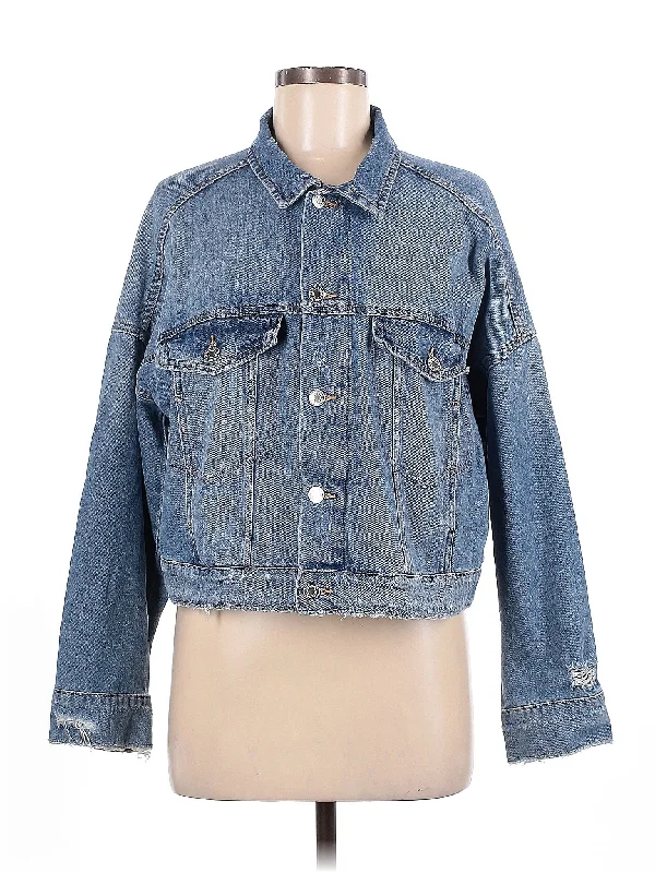 Denim Jacket Stand-Up Collar Roll-Neck Collar Turtle Neck