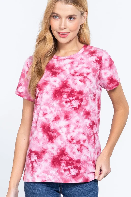 Short Slv Tie-dye Cotton Jersey Top Round Neck Jersey Tee