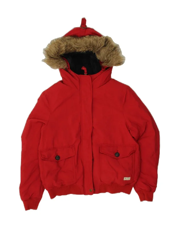 JACK WILLS Womens Superior Hooded Windbreaker Jacket UK 14 Large Red Collared Jacket Crew Neck Jacket Turtle Neck Jacket
