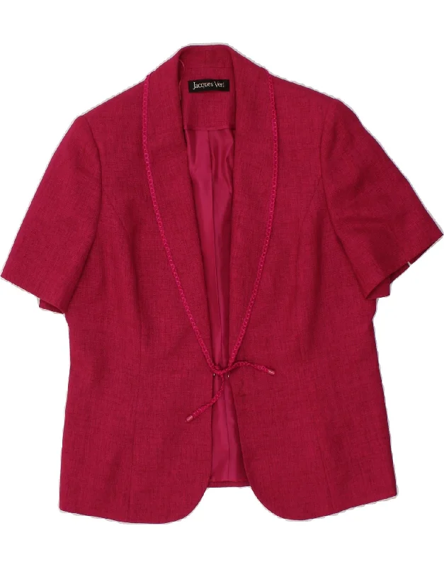 JACQUES VERT Womens Short Sleeve Blazer Jacket UK 14 Large Pink Linen Front Pockets Side Pockets Patch Pockets