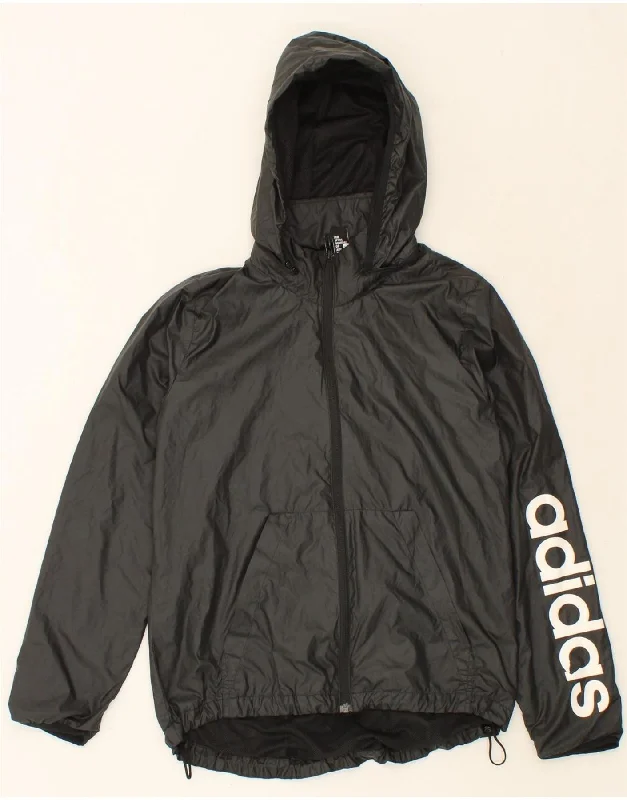 ADIDAS Womens Graphic Hooded Rain Jacket UK 12/14 Medium Black Polyester Jersey Jacket Tulle Jacket Batik Jacket