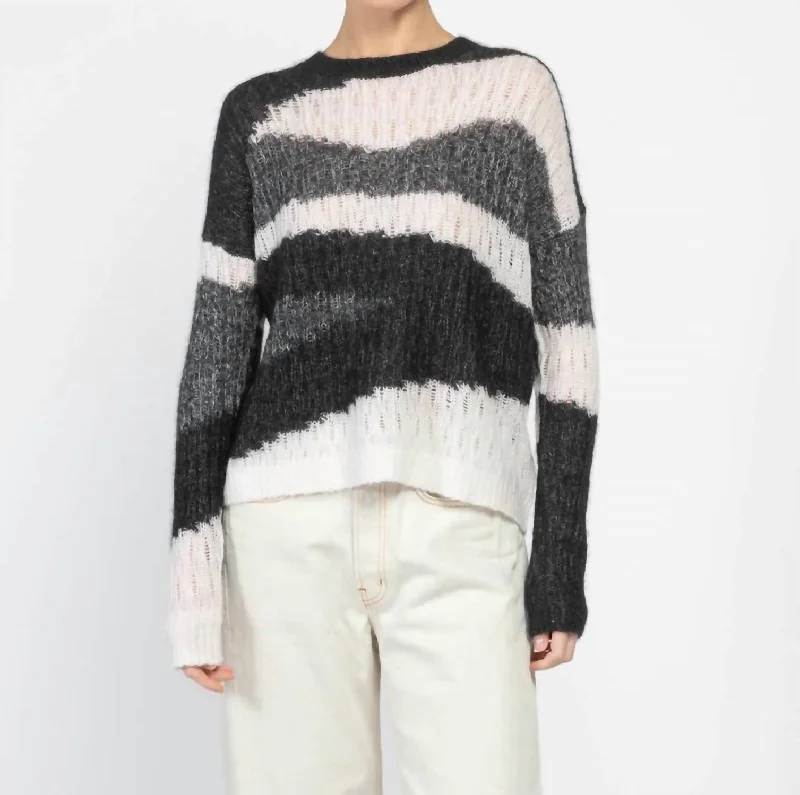 Geometric Graphic Crew Sweater In Black Combo Fleece Fabric Down Fabric Feather Fabric