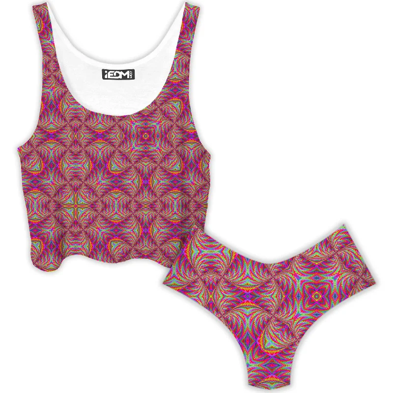 Psy Schism Crop Top and Booty Shorts Combo Print Jacquard Patchwork