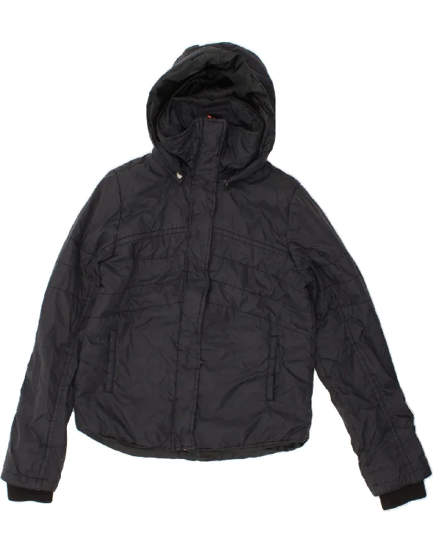 ROXY Womens Hooded Windbreaker Jacket UK 12 Medium Navy Blue Nylon Nylon Fabric Polyester Fabric Spandex Fabric